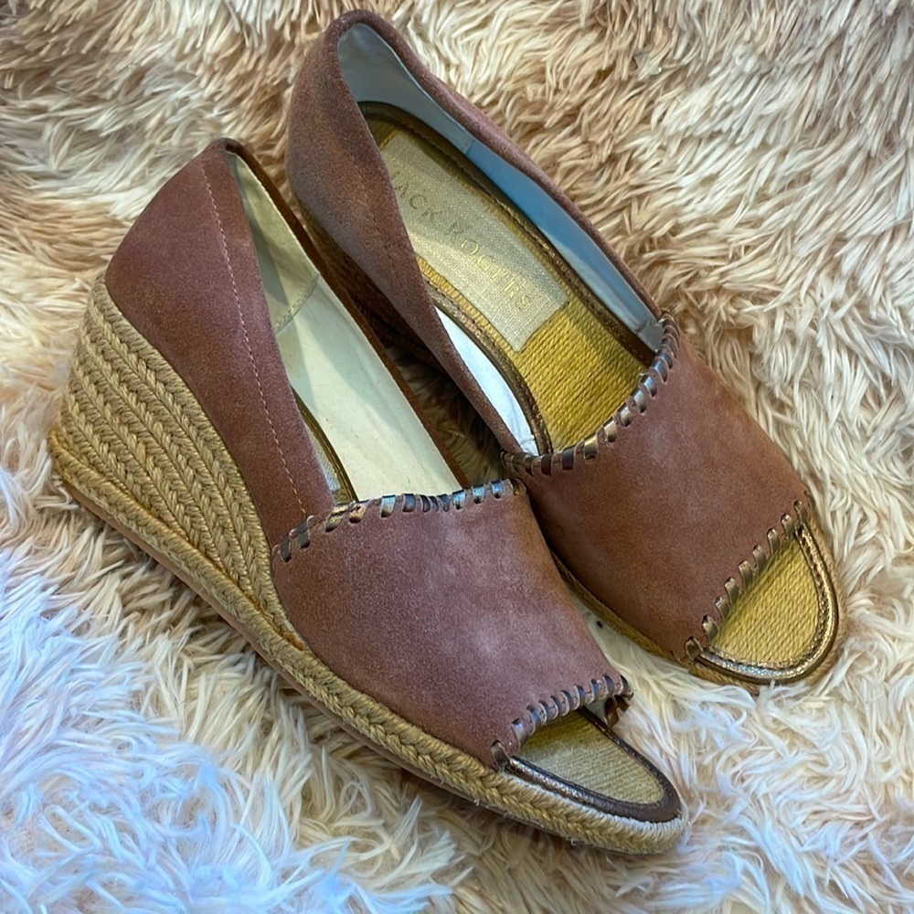 💗 JACK ROGERS | Rose Gold Mauve Suede Summer Wedges Heels | Women’s Size 8